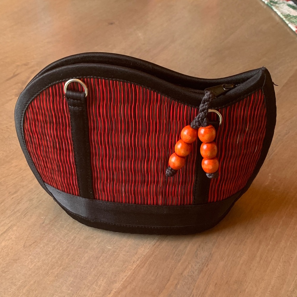 Baskets of Cambodia rattan purse red & black